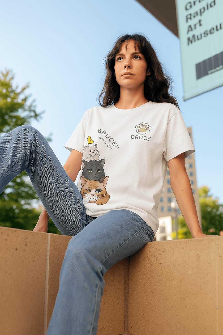 Feline Vibe Tee – Quirky Cat Printed T-Shirt for Women