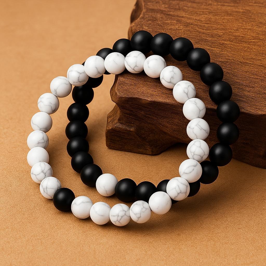 Yin-Yang Black & White Natural Stone Beaded Bracelet – Unisex