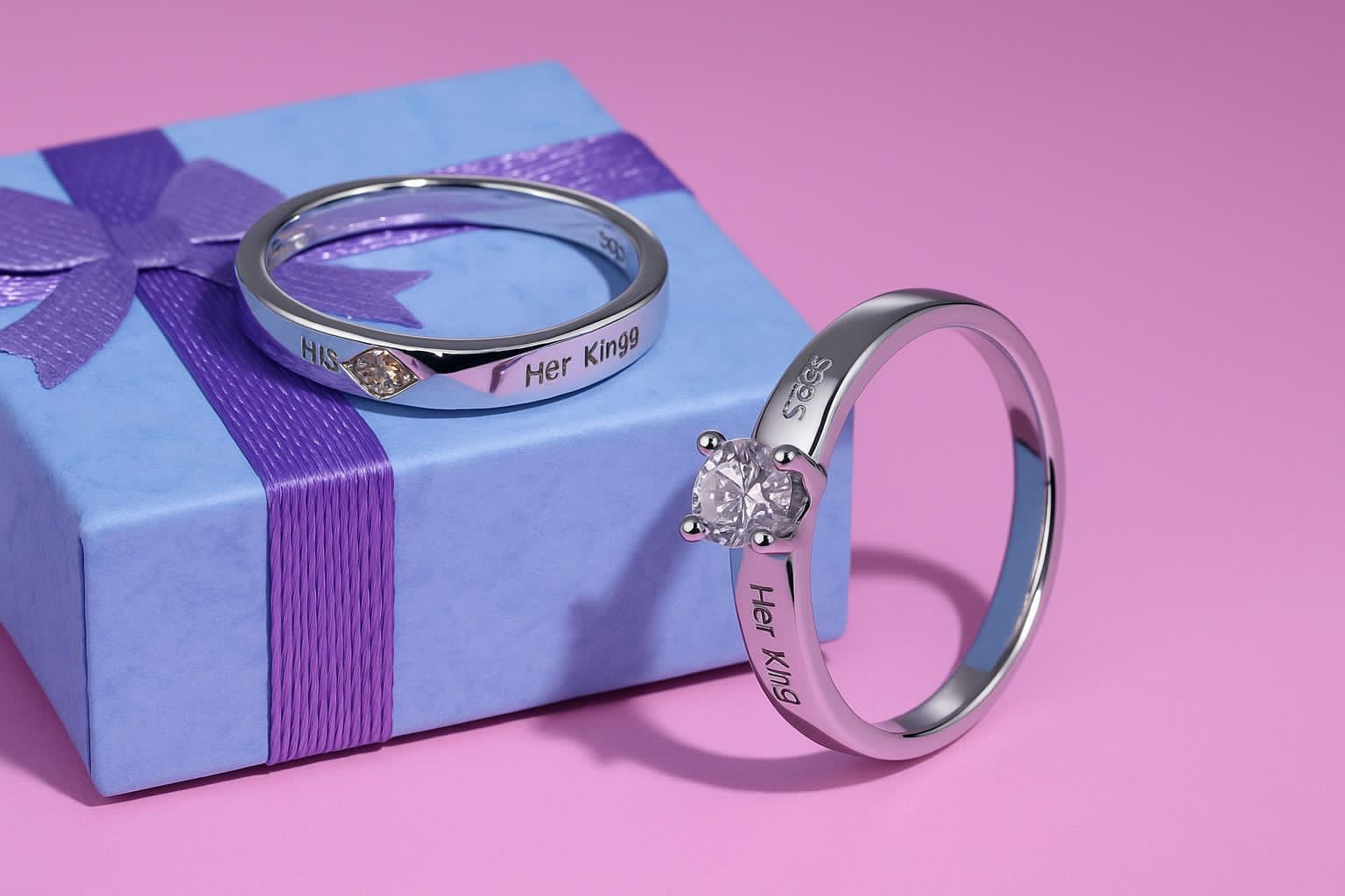 His & Her Couple Promise Rings – Adjustable Stainless Steel Engraved Bands