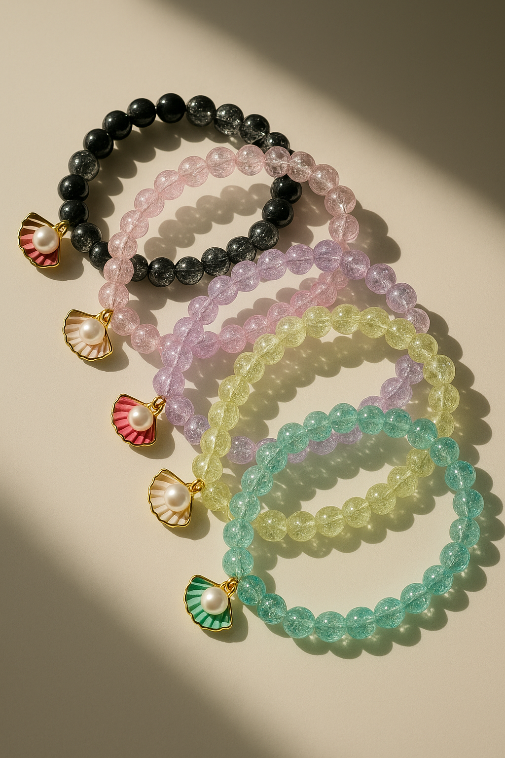 Pastel Shell Charm Beaded Bracelets – Set of 4 | Cute & Colorful